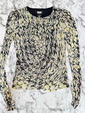 DKNY Black, Yellow and Cream Printed Long-Sleeve Top